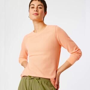 Outdoor Voices Orange Melon Waffle Crew Neck Long Sleeve Shirt Women's Small NWT